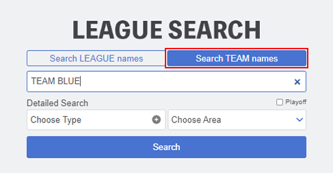 Image with cursor on 'TEAM name search'